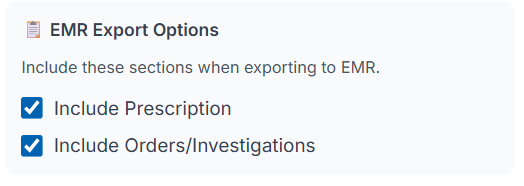 CDA Settings EMR export options