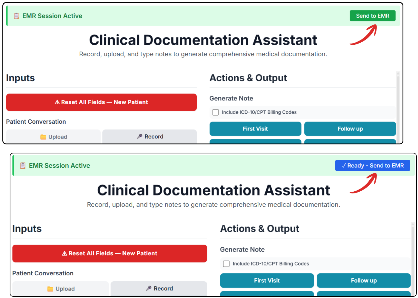 Send to EMR button blue