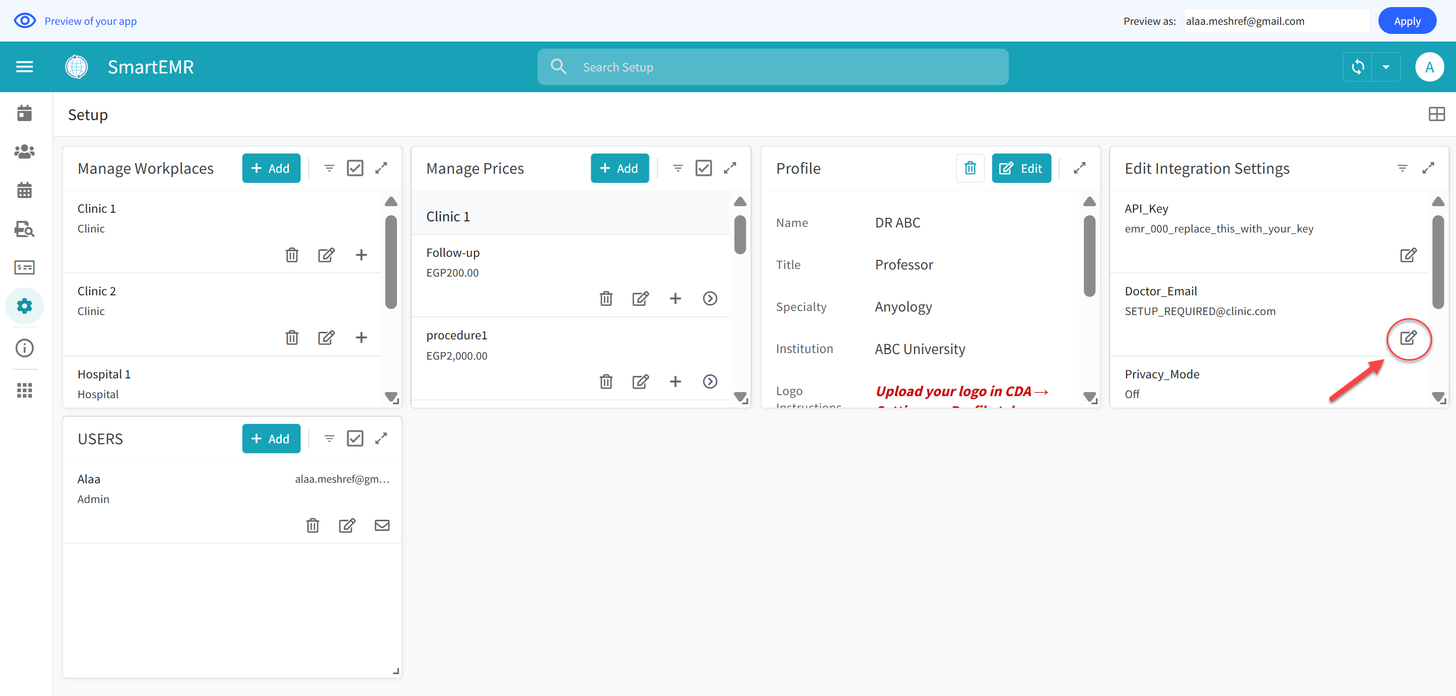 Replace the placeholder Doctor_Email
