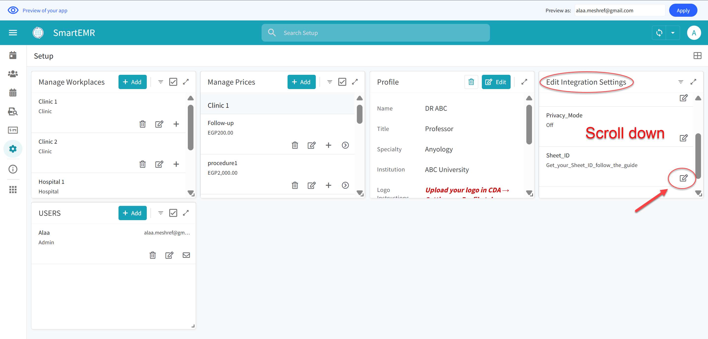 Edit the Sheet_ID field in Settings