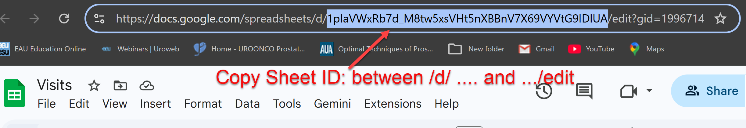 Copy the Sheet ID from the Google Sheets URL