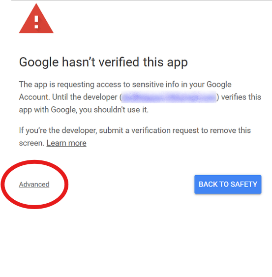 Google permission warning