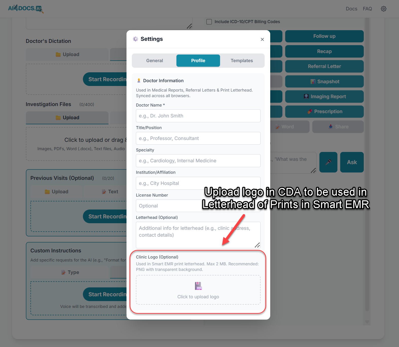 Upload logo in CDA Settings Profile tab