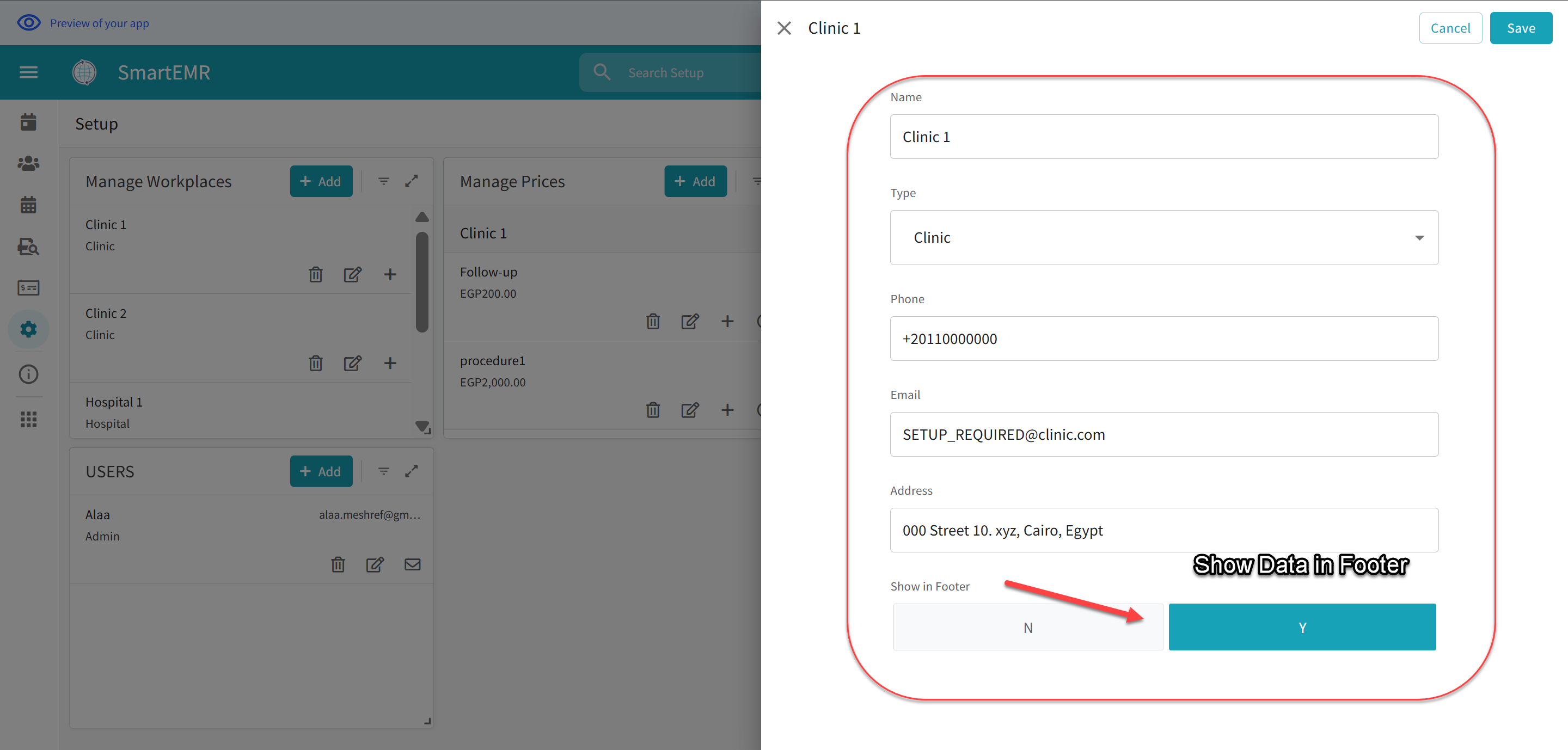Workplace data appearing in document footer