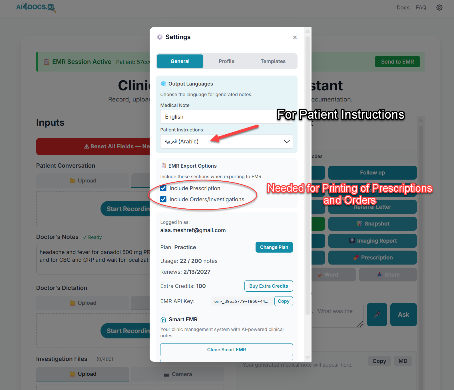 CDA Settings for Prescription and Orders export
